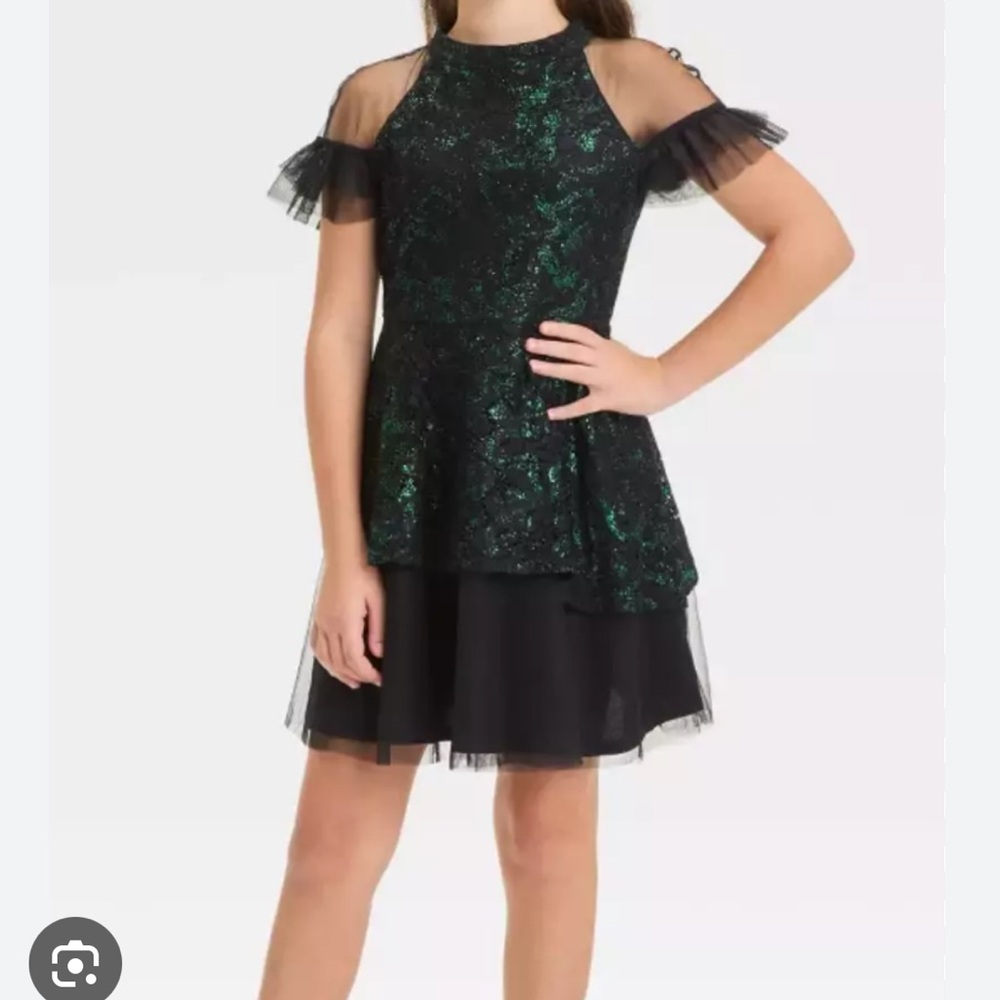 Nwt Wicked Elphaba Girls Dress Green Feel Sparkly  X Large Sz 14 2